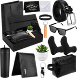 The Signature Box: black gift set with tumbler, wallet, wash bag, belt, socks, sunglasses, bracelet, keyring and gift packaging.